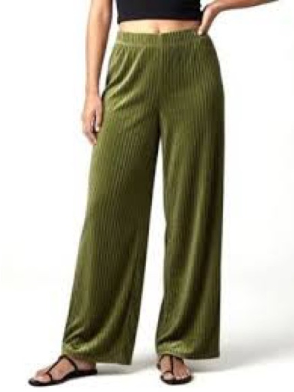 House of Harlow 1960 Olive Green Ribbed Wide Leg Pants
